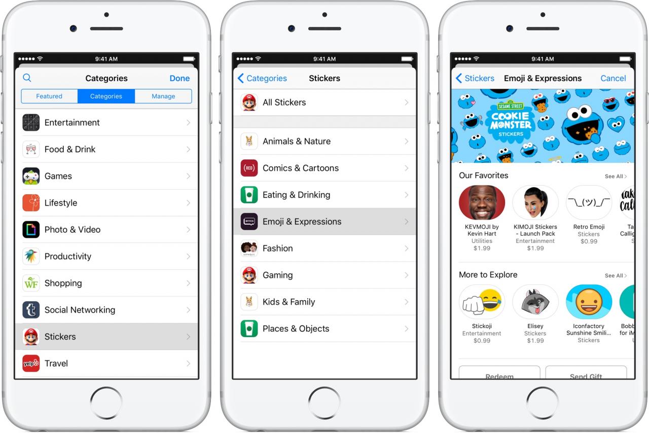 iOS 10 Messages App Store Sticker Categories silver iPhone screenshot 001